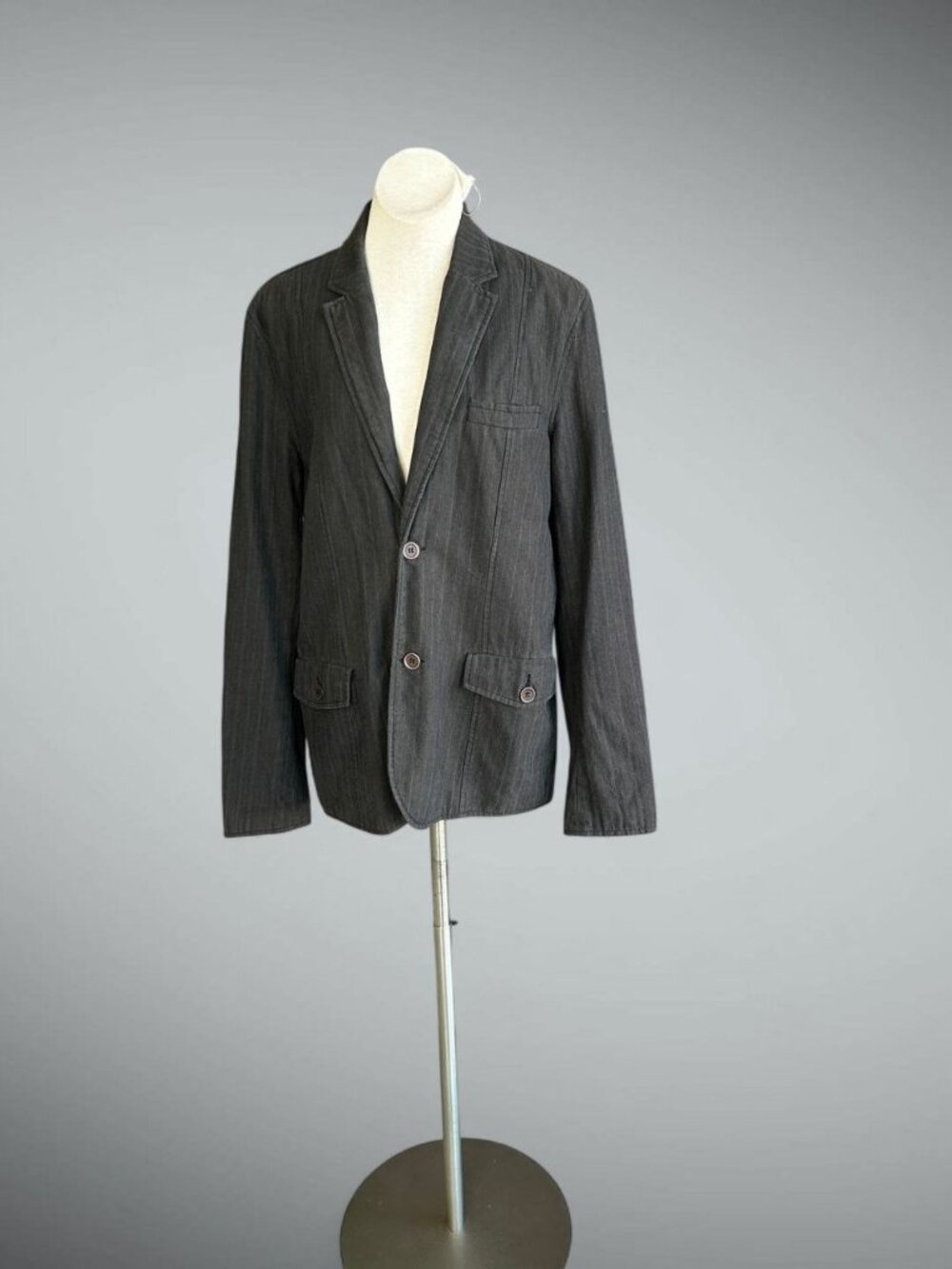 Guess Vintage Men's Unstructured Gray Pinstripe Jacket Blazer Size Large